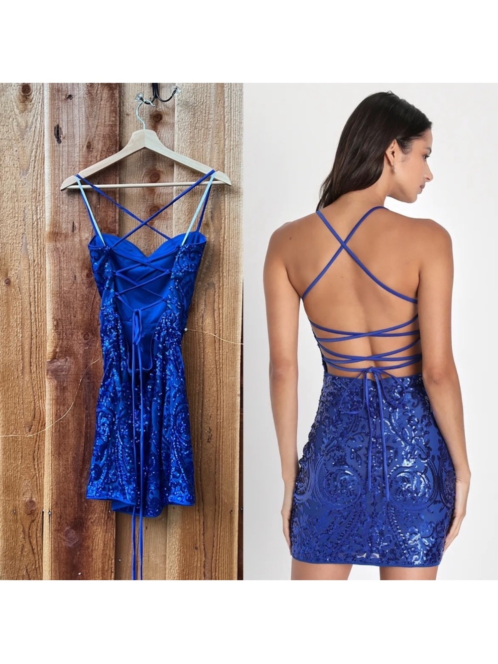 Cobalt Blue Sparkly Sequin Lace-Up Mini Dress 🌿